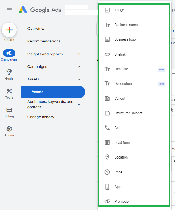google ads assets dashboard