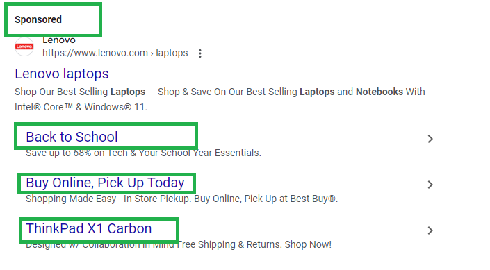 sitelink ad extension example